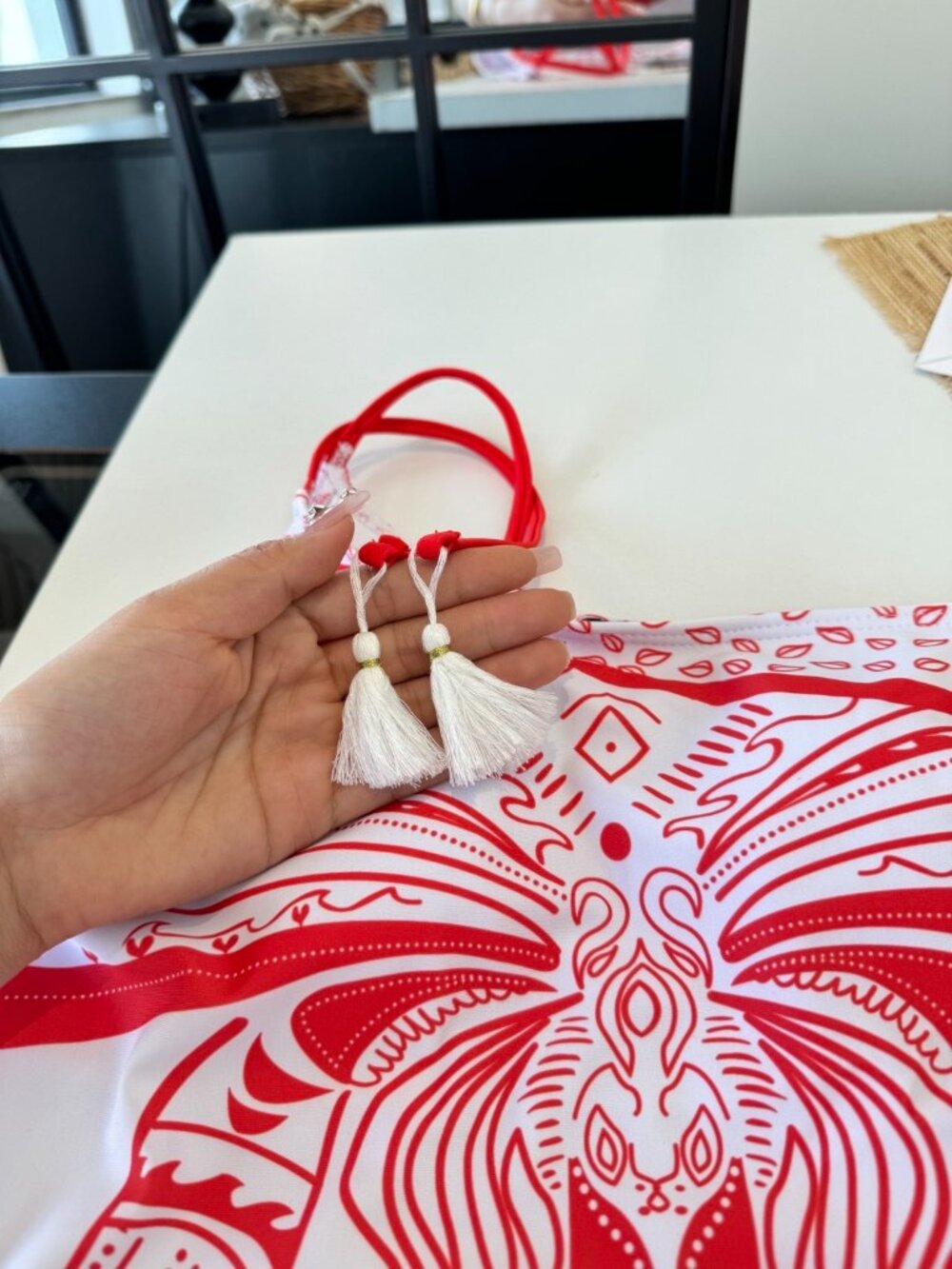 Versace Red and White Pattern One-Shoulder One-Piece Swimsuit - Picture 5 of 9